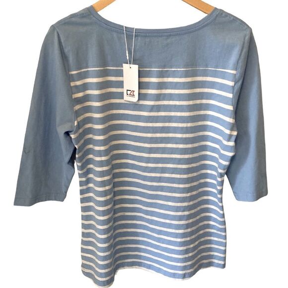 NWT Cutter & Buck Blue & White 3/4 sleeve Top Large - Picture 2 of 7